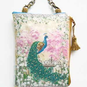 Bolso con cadena de pavo real. Cartera de piel sintética con diseño de pavo real. Estampado de pájaros. Cartera con pájaros. Bolso con pájaros. Bolsos hechos a mano, carteras a medida, bolsos hechos a medida.