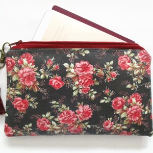 handgemacht, Künstler, Mutter, Geschenke für sie, Reisegeschenke, wasserfeste schwarze Blumenbrieftasche / Geldbeutel / Clutch / Karte / Notizen / Passhalter