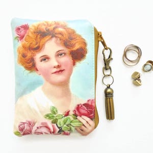 Wasserfester Lippenstifthalter, Schmuckbeutel, Lippenbalsamhalter, Visitenkarte, Kreditkartenetui, Geldbörse, Vintage Mädchen mit Blumen