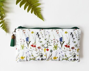 iphone, samsung,  Phone cover, phone protector, phone wallet.Floral Vegan Leather Phone Wallet: Custom Size Zipper Pouch