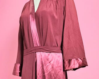 Beautiful 1940s volup burgundy wine crepe and satin robe dressing gown perfect for lounging in or could be worn as a dress