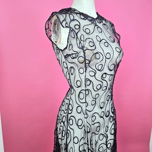 Beautiful 1930s navy lace ribbon dress with navy silk dress romantic perfect Christmas party wear back button fastening