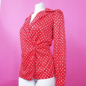 1960s 70s red and white long sleeves jacket blouse American so fun