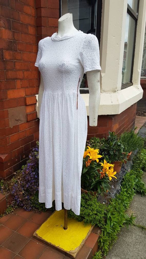 Sale cute romantic 1940s white lace long dress pe… - image 6
