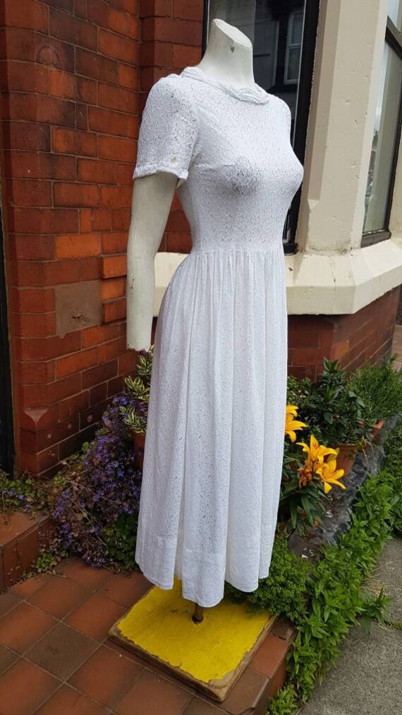 Sale cute romantic 1940s white lace long dress pe… - image 5