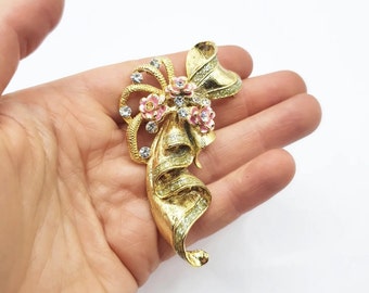 Glam 1950s sparkly goldtone statement brooch perfect Christmas gift present