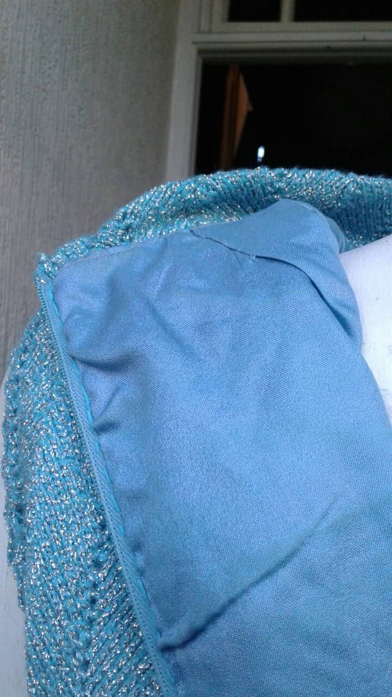 Sale sparkly 1960s aqua blue metallic lurex knitt… - image 7