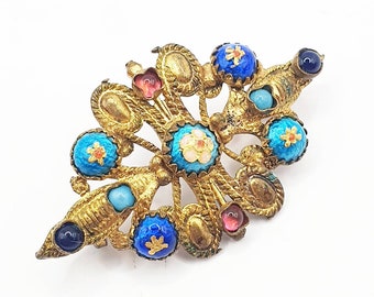 Atemberaubende, seltene antike Brosche aus emailliertem Metall im edwardianischen Stil – das perfekte Valentinstagsgeschenk