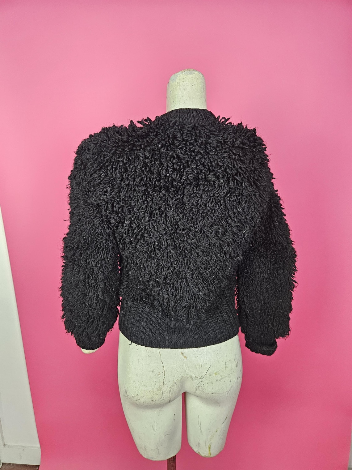 Fab 1970s Or Possibly Later Black Wool Looped Cardigan Jacket Front Zip fab-1970s-or-possibly-later-black-wool-looped-cardigan-jacket-front-zip