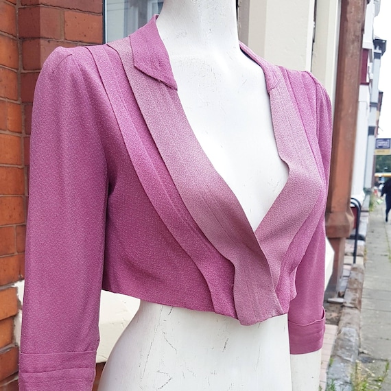 Cute 1940s Berry Pink Colour block Crepe Bolero Ja
