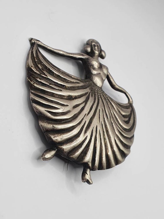 Stunning 1950s silver tone dancing lady brooch ro… - image 2