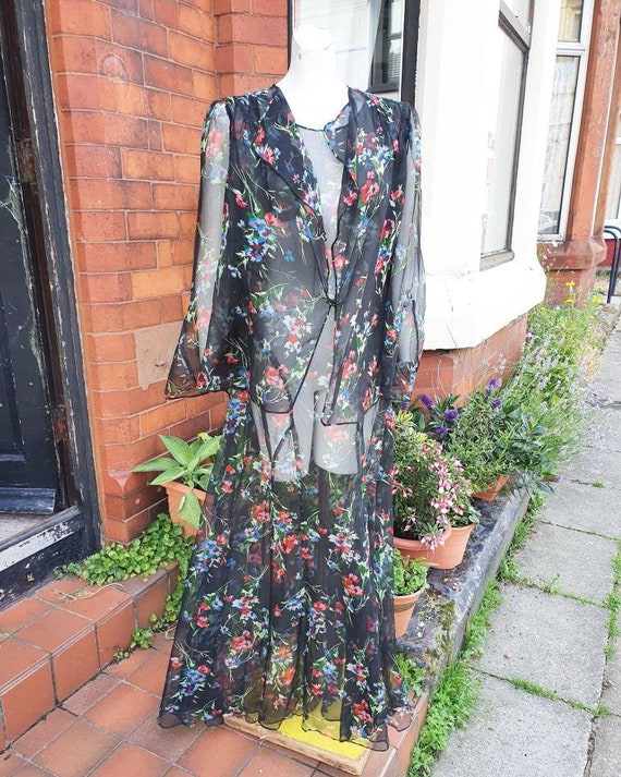 Sale breathtaking 1930s black floral printed silk… - image 2