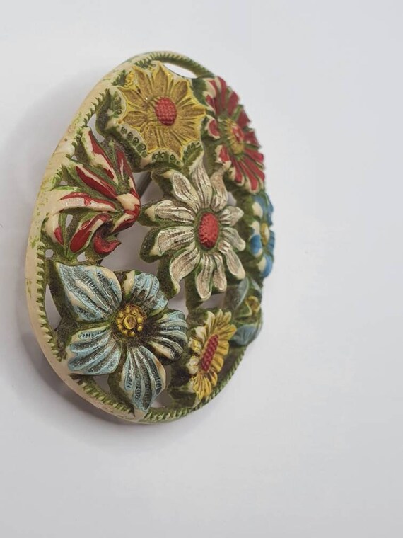 Gorgeous 1940s red yellow green blue floral cut o… - image 3