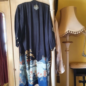 Stunning 1920s pongee silk robe with fab Japanese design rarer darker colours art deco jazz age Boho hippy jacket image 4