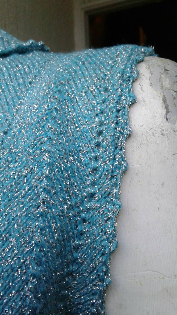 Sale sparkly 1960s aqua blue metallic lurex knitt… - image 9