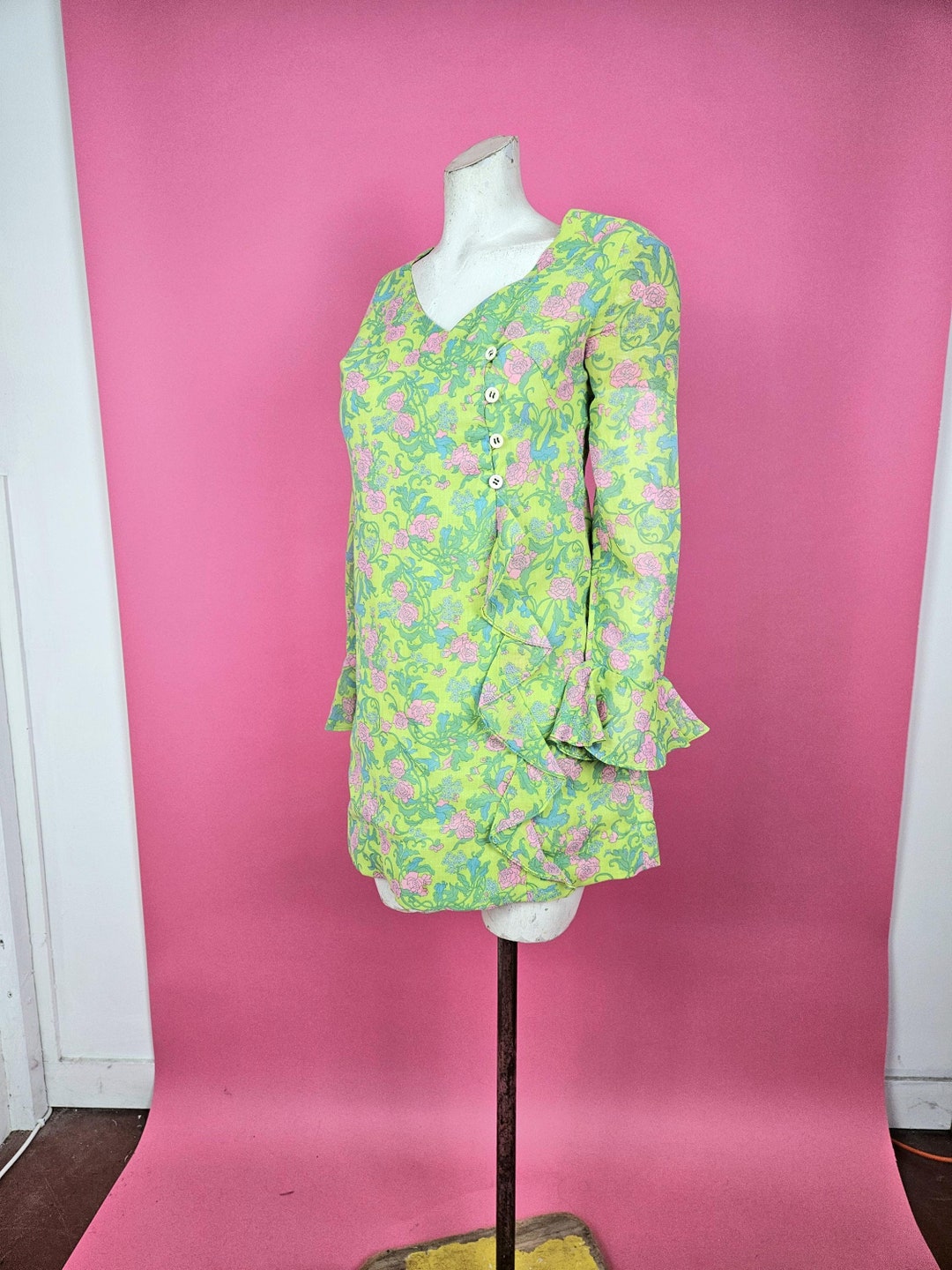 Sixties Dolly Rocker Fab 1960s Dolly Rockers Green Pink Blue Patterned Psychedelic Mini ...