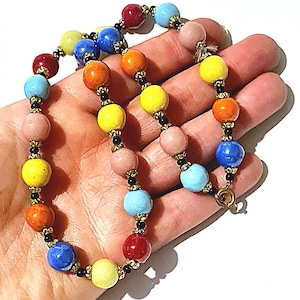 Original 1920s/30s Czech Glass Harlequin Rainbow Beaded Necklace!