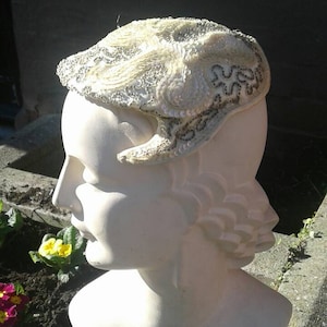 Sale stunning cream sequin and beaded 1950s hat ideal for a wedding garden party Summer occasion