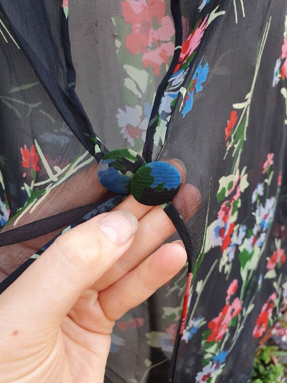 Sale breathtaking 1930s black floral printed silk… - image 3