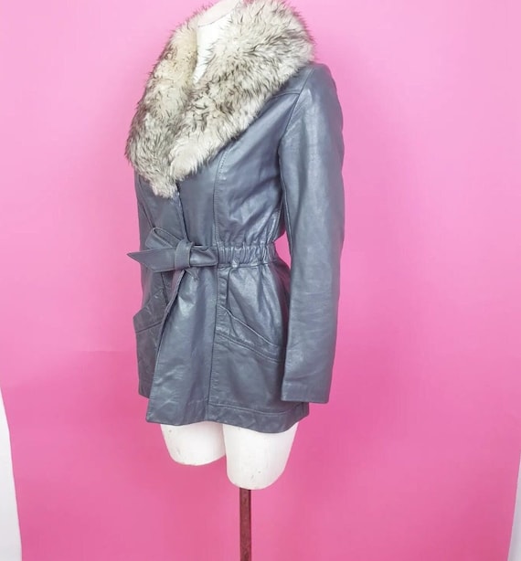Sale stylish 1970s 80s Miss Selfridge Grey leather