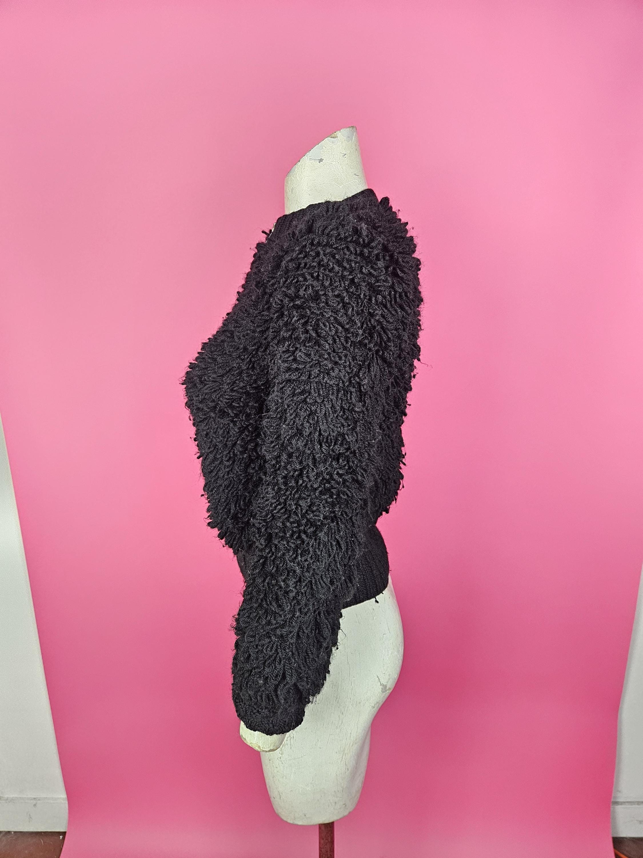 Fab 1970s or Possibly Later Black Wool Looped Cardigan Jacket Front Zip ...