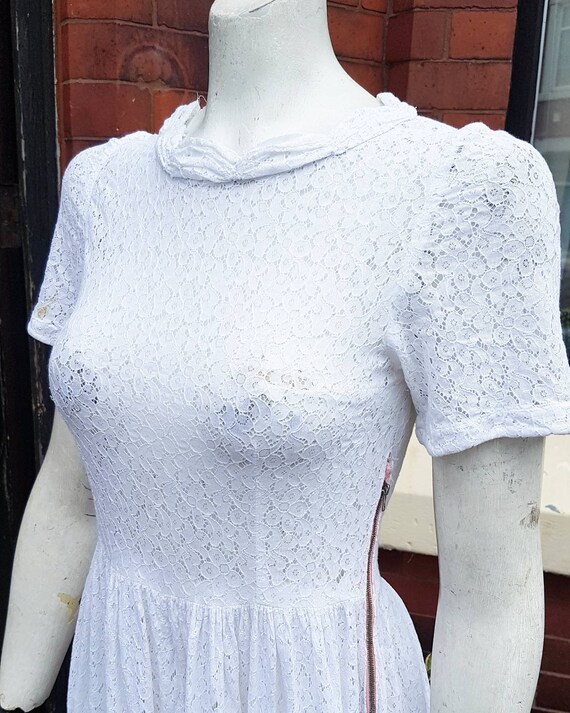 Sale cute romantic 1940s white lace long dress pe… - image 4