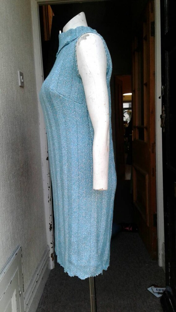 Sale sparkly 1960s aqua blue metallic lurex knitt… - image 4