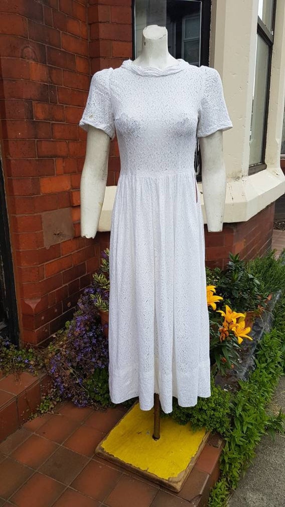 Sale cute romantic 1940s white lace long dress pe… - image 2