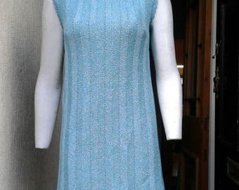 Sale sparkly 1960s aqua blue metallic lurex knitted dress fully lined back centre zip ideal for parties