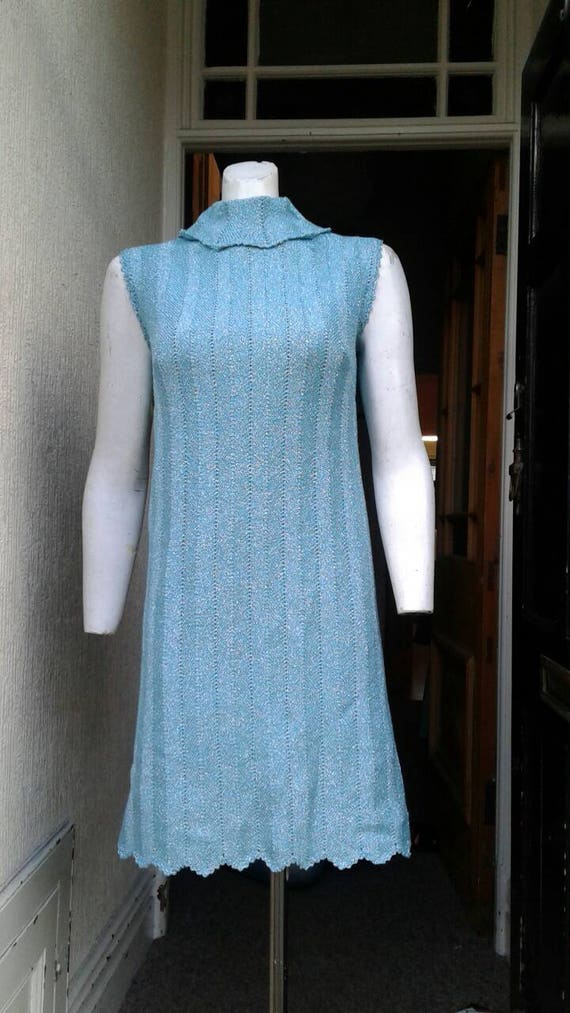 Sale sparkly 1960s aqua blue metallic lurex knitt… - image 1
