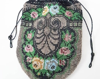 Sale Beautiful 1900s 1920s glass beaded floral design bag that's a good size would make an ideal gift