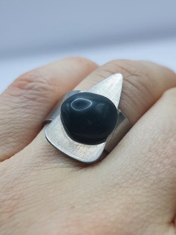 Lovely 1960s modernist stainless steel ring with … - image 6
