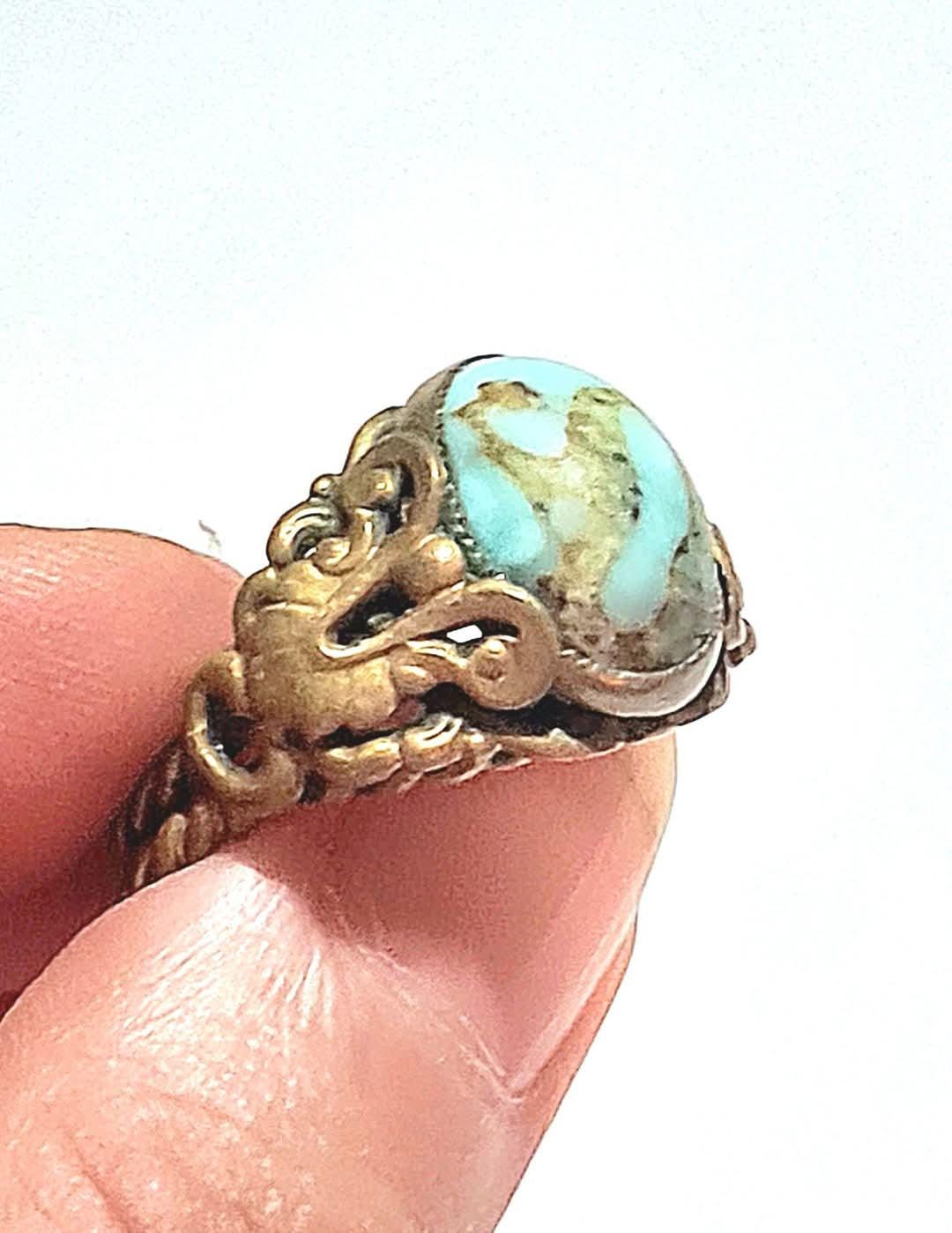 1930 年代のオリジナル アールデコ ゴールド トーン ターコイズ