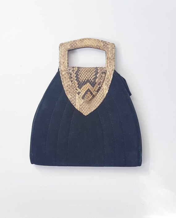 Gorgeous 1930s art deco black suede and snakeskin