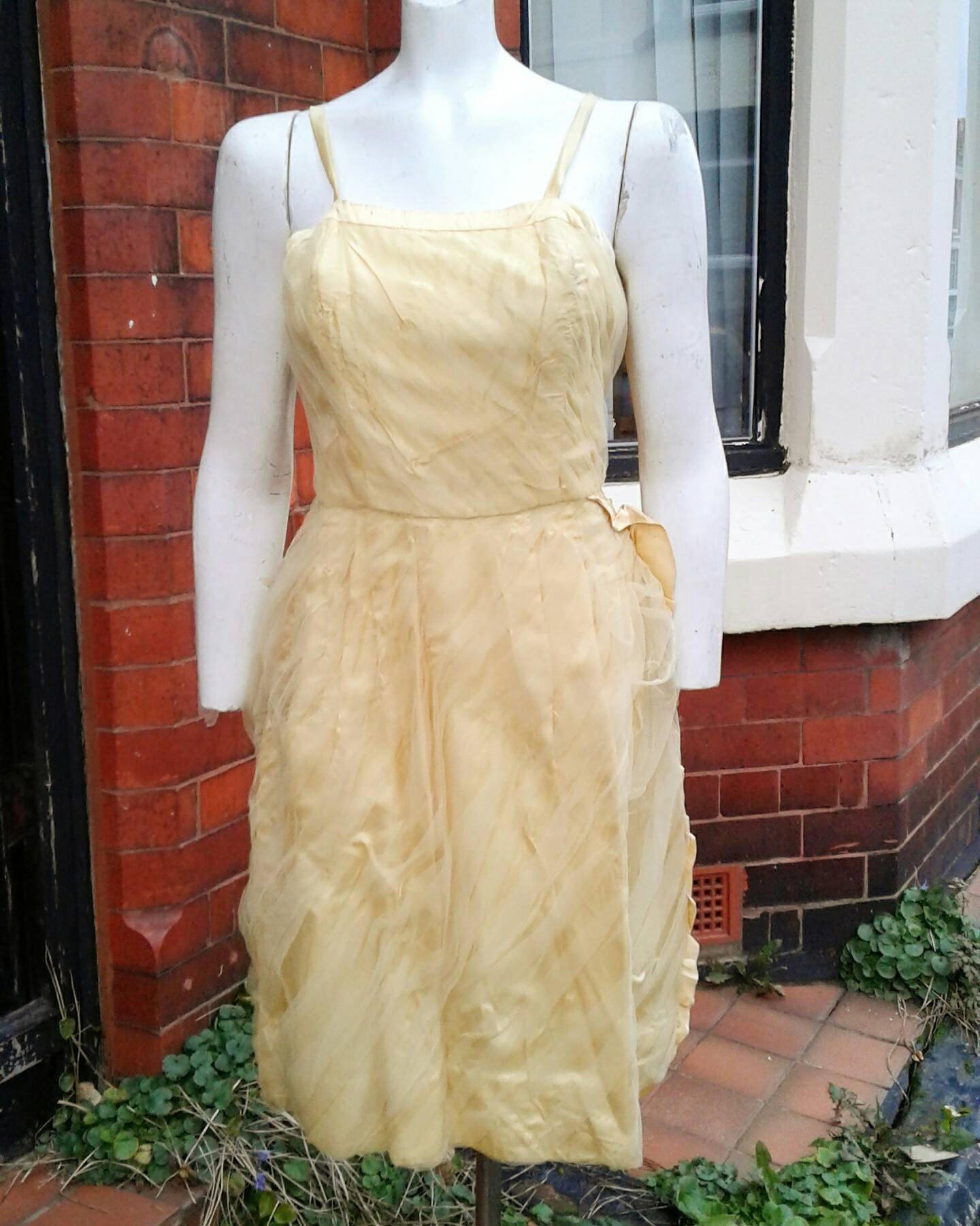 Image of Sale Lovely Pretty Pale Yellow S Tulle Prom Dress It Has Beautiful Satin Ruffle Own The Side Of