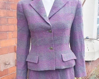 Fabulous late 1940s 40s Hebe striped wool purple green blue lilac and suit so stylish perfect for Winter fab tailoring and colours