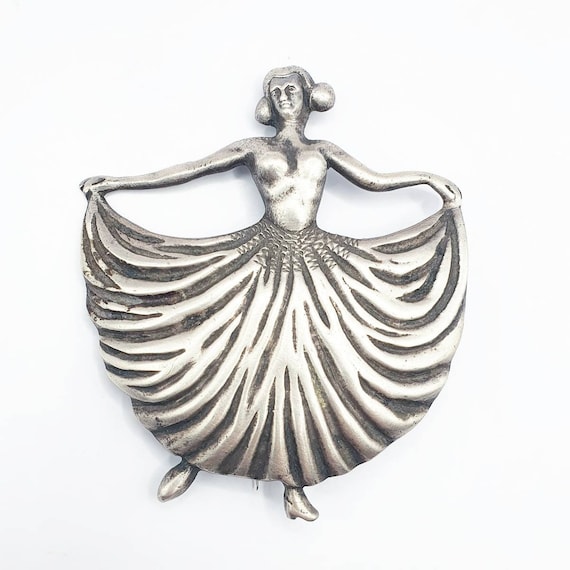 Stunning 1950s silver tone dancing lady brooch ro… - image 1