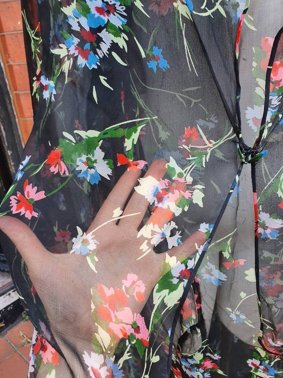 Sale breathtaking 1930s black floral printed silk… - image 6