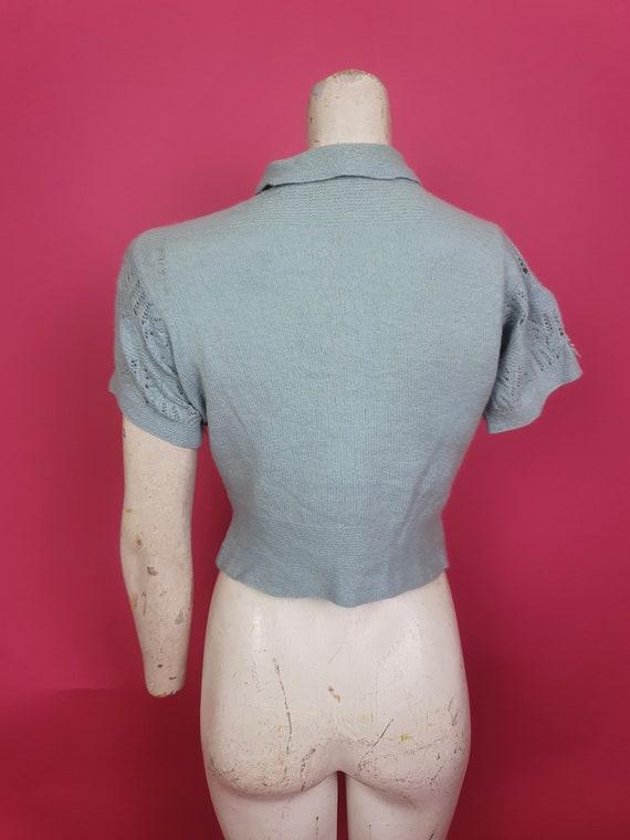 Stylish 1930s pale blue knitted collar top popper… - image 3