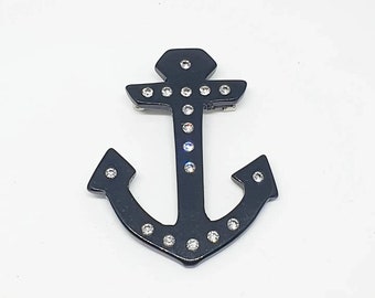 Ace 1940s 50s black plastic anchor brooch with diamanté perfect Valentines gift