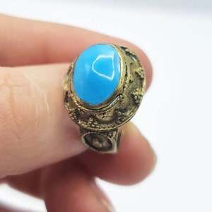 Stunning 1930s Czech ring metal and turquoise perfect Christmas gift present