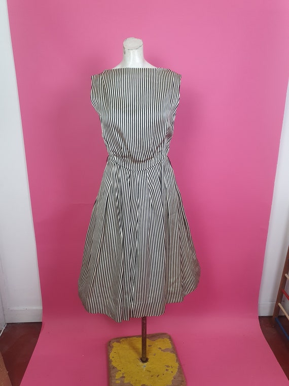 Amazing 1950s black white striped dress with atta… - image 2