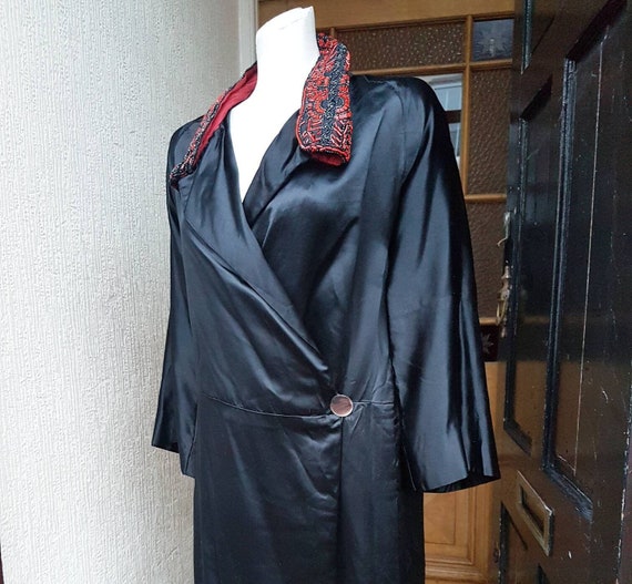 Sale stunning rare 1920s black silk jacket with f… - image 1