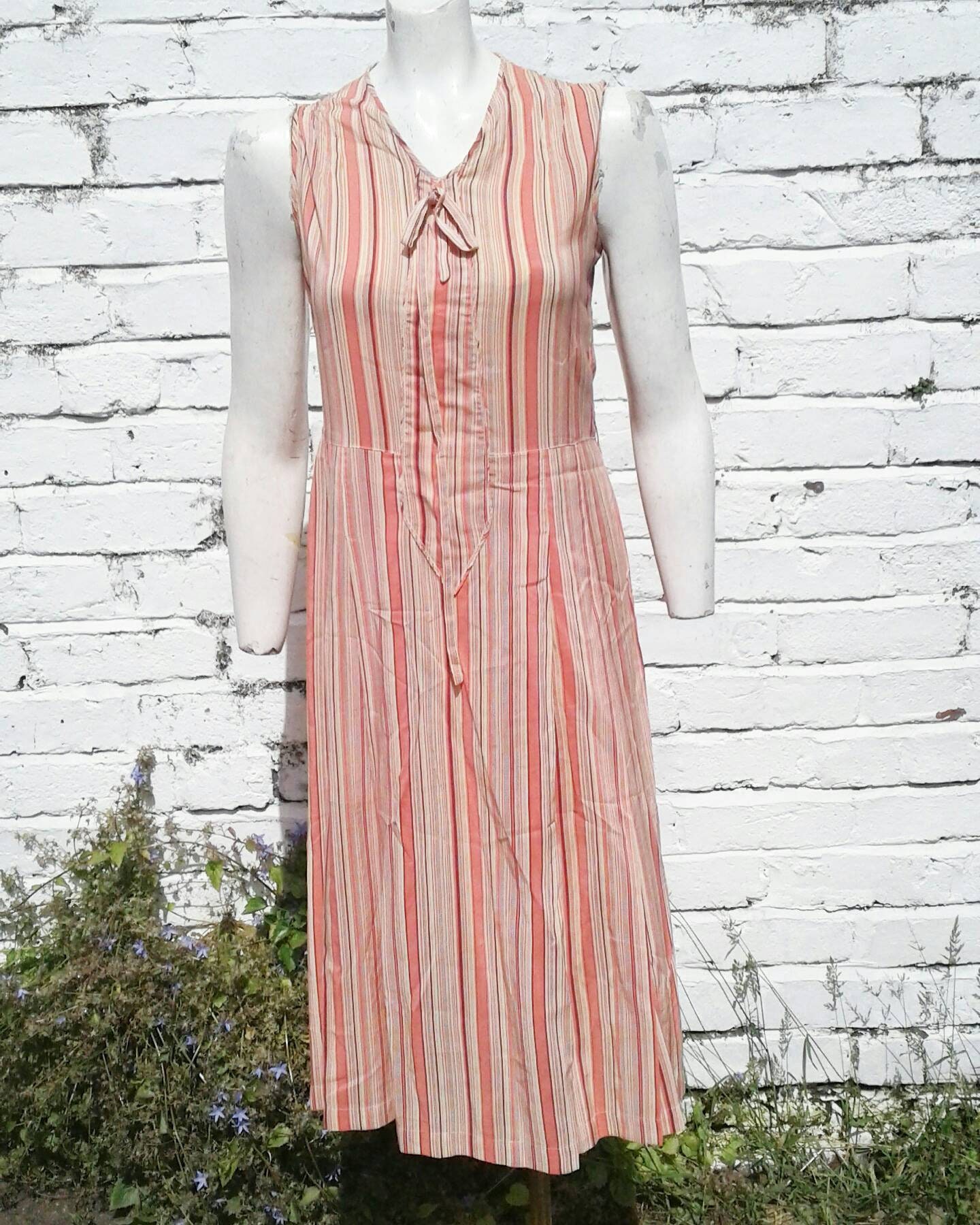 Image of Sale Cute S S Art Deco Summer Pink Candy Striped Sleeveless Dress
