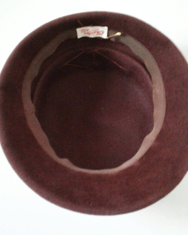 SALE Cute 1950s brown felt mushroom hat pin up madmen