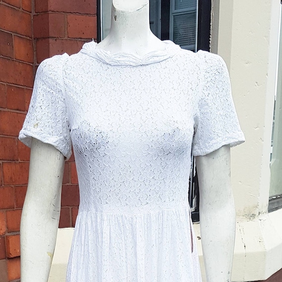 Sale cute romantic 1940s white lace long dress pe… - image 1