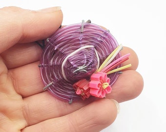 Cute little 1950s 60s purple plastic hat brooch kitsch perfect Christmas gift