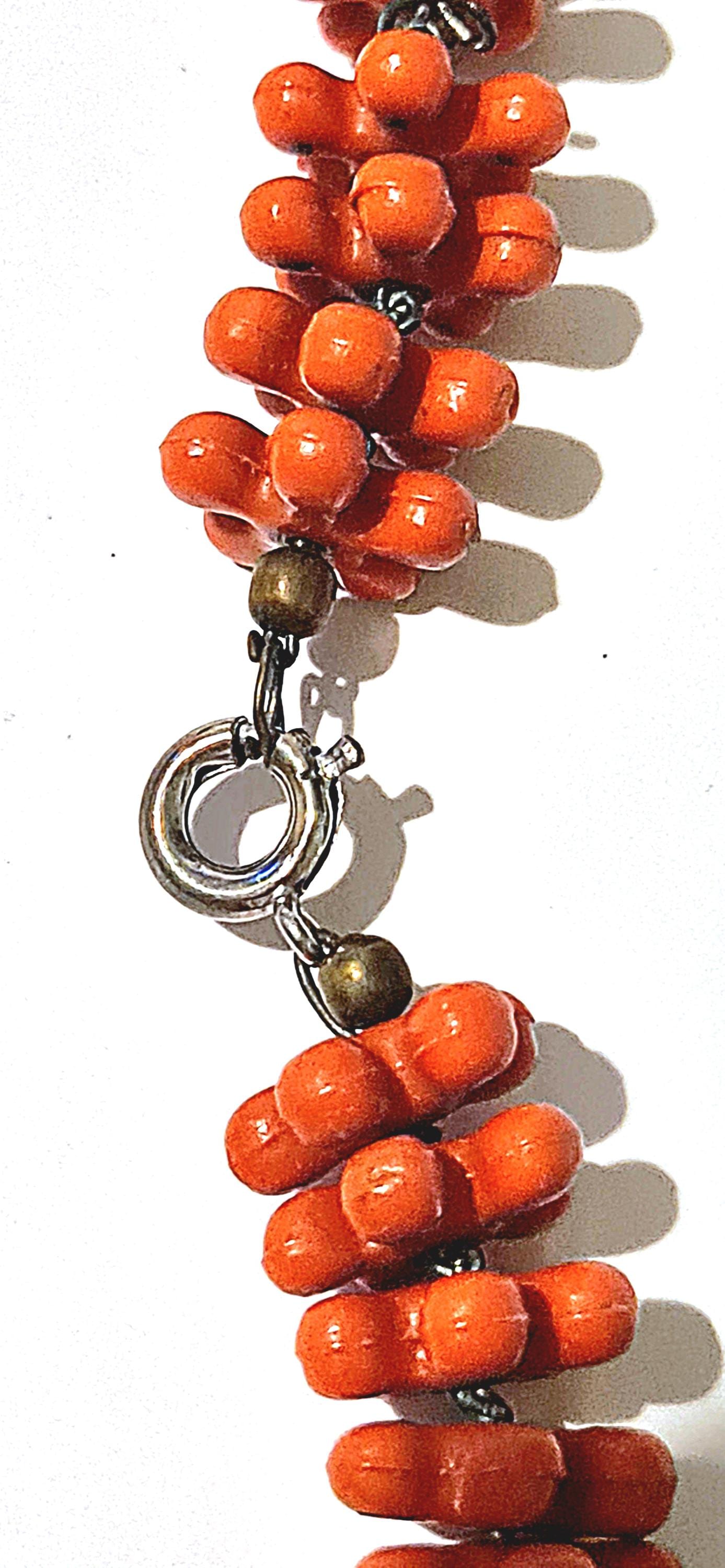 Original 1930s Art Deco Early Plastic Red Coral Beaded Necklace 