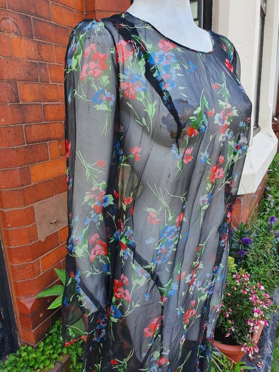 Sale breathtaking 1930s black floral printed silk… - image 5