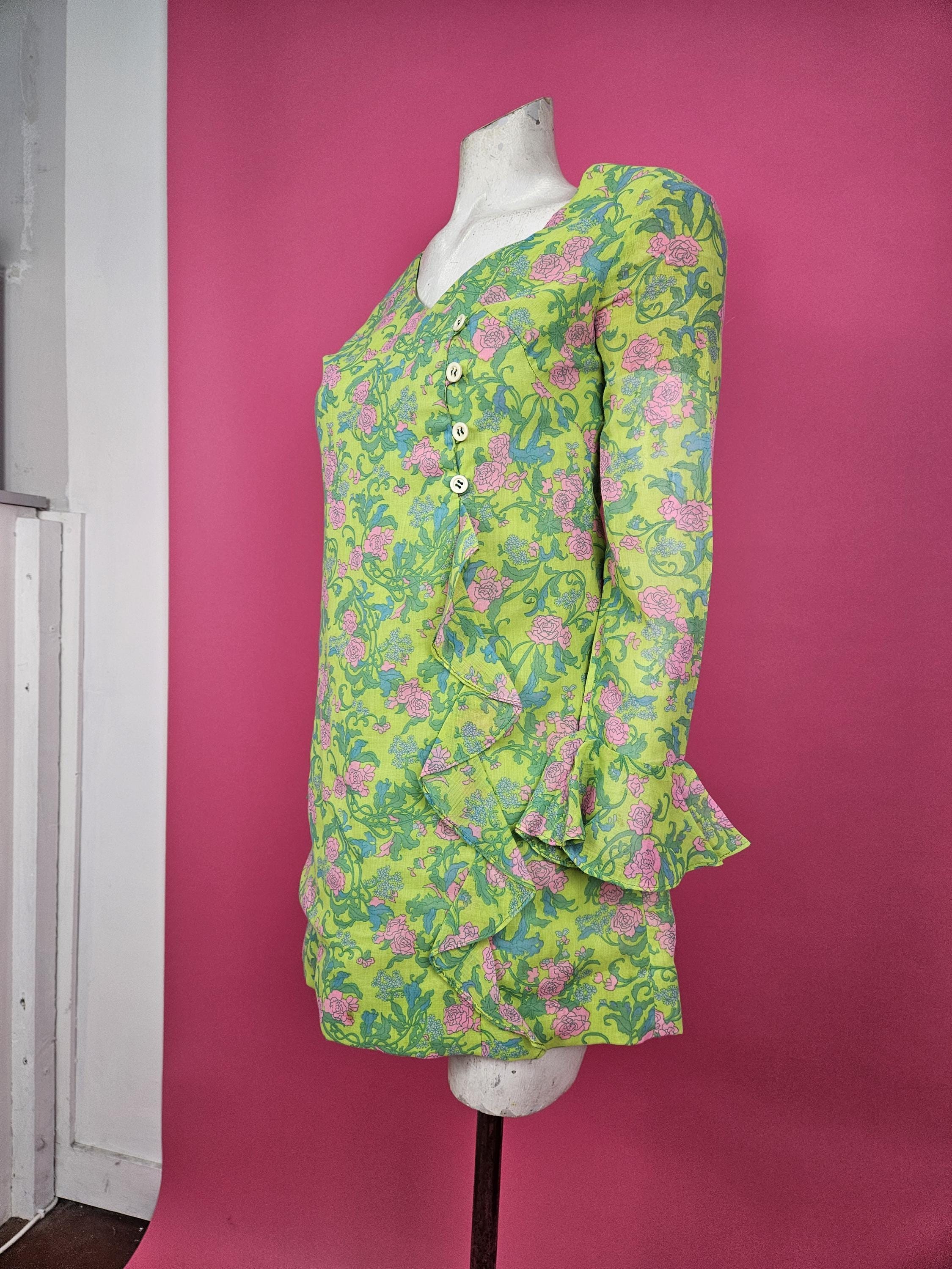 Sixties Dolly Rocker Fab 1960s Dolly Rockers Green Pink Blue Patterned Psychedelic Mini ...